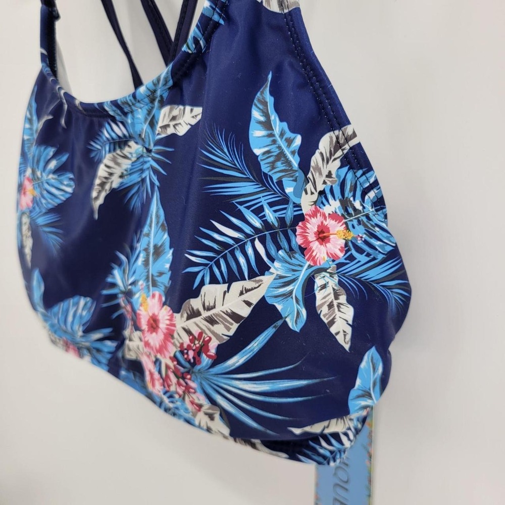 Yonique Womens Tropical Floral Crisscross Back Bikini Swim Top Navy Blue Size M - Picture 3 of 7